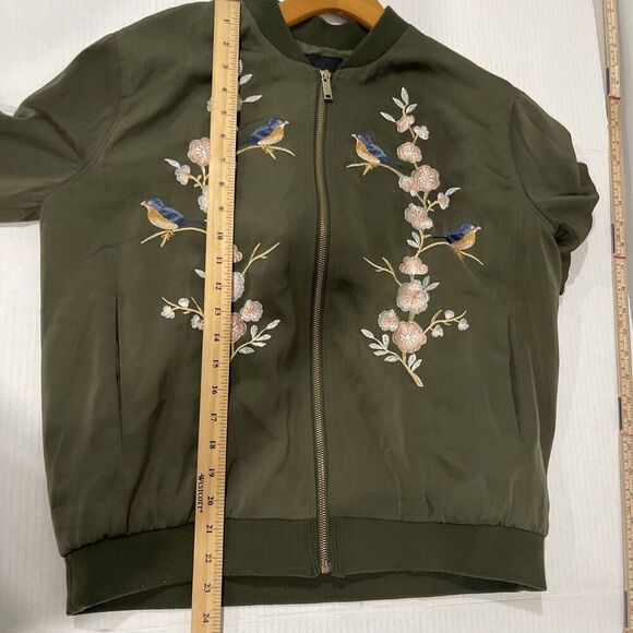 Forever 21 Embroidered Floral Birds Bomber Full Zip Jacket with Pockets Sz M - Picture 7 of 9